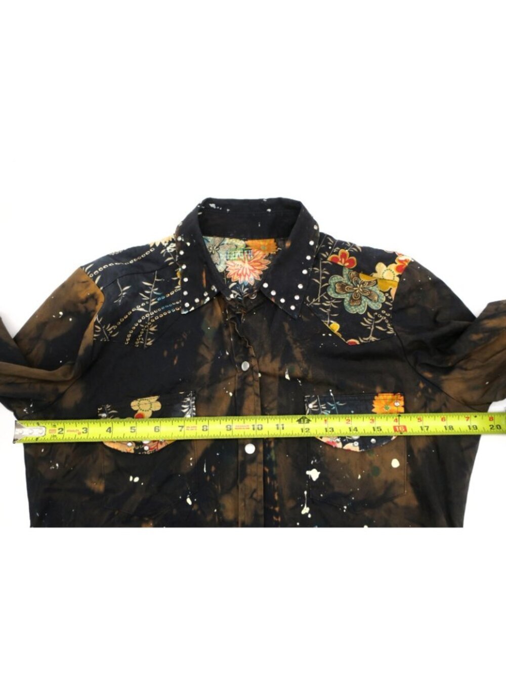 Vintage GRAIL Pearl Snap Shirt Distressed Paint Splat Indian Chief Skull SM/MED - Picture 6 of 7
